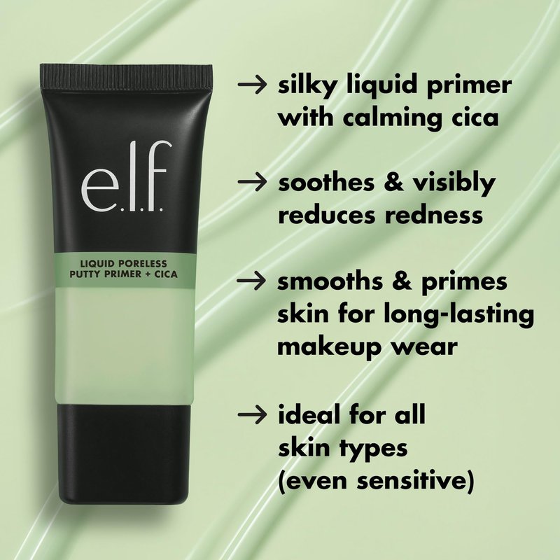 e.l.f. Liquid Poreless Putty Primer + Cica, Face Primer For Gripping Makeup, Visibly Reducing Redness & Soothing Skin, Vegan & Cruelty-Free