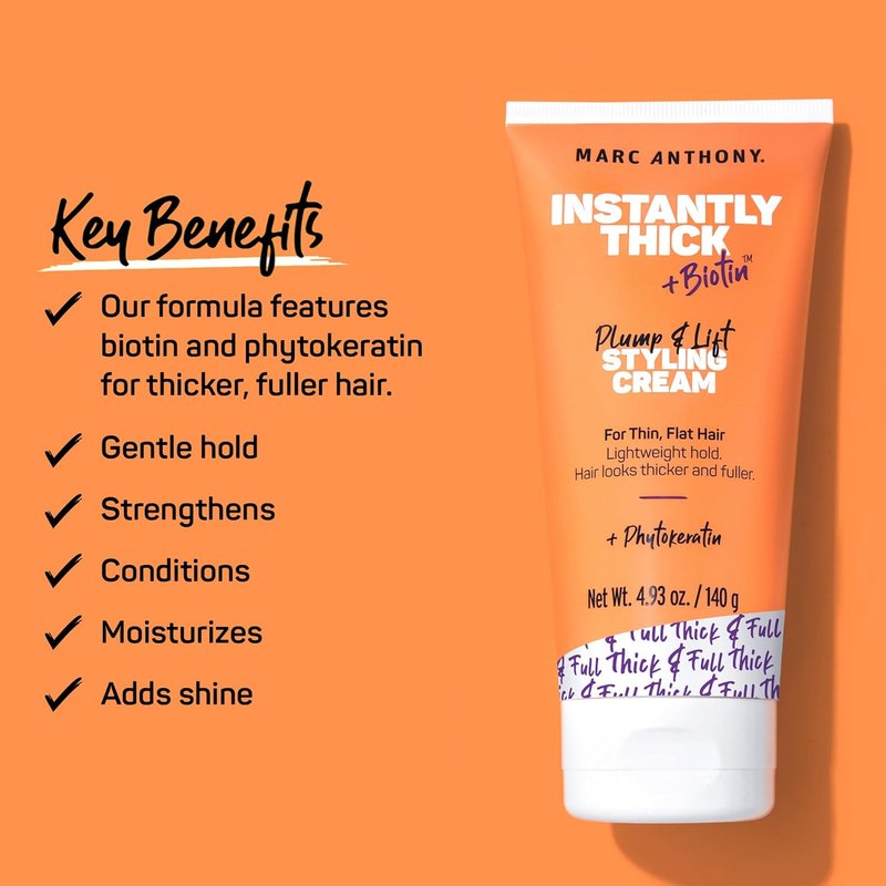 Marc Anthony Hair Thickening Styling Cream for Thin & Flat Hair, Instantly Thick - Volumizing Hair Cream with Biotin, Lightweight Hold for Thicker Fuller Hair - Sulfate-Free Haircare Products