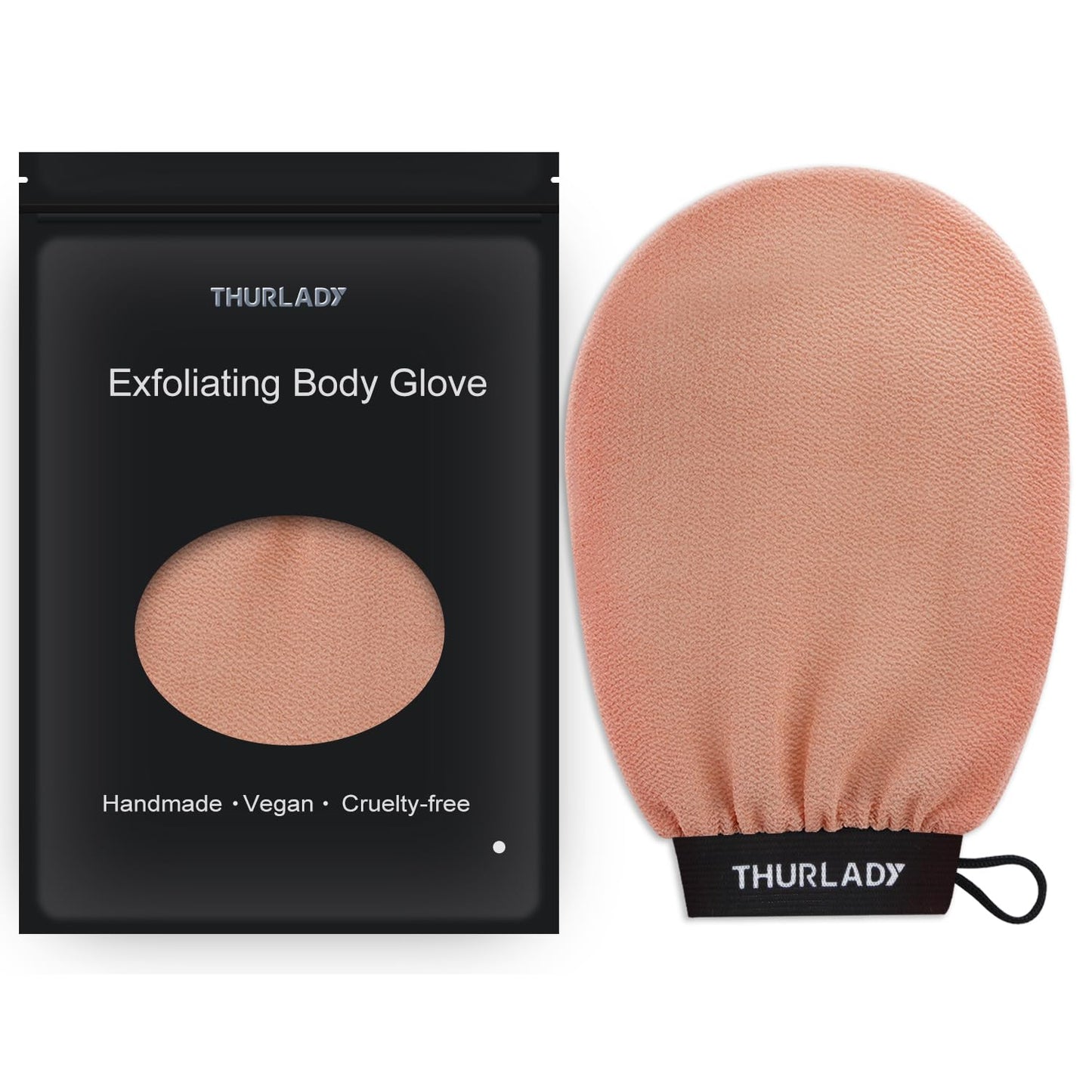 THURLADY Exfoliating Glove, Korean Exfoliating Mitt Body Scrubber, Viscose Fiber Bath Shower Scrub Gloves, Dead Skin Remover for Body, Skin Care Tools for Smoother Skin, Self-Tan Prep & Removal, Peach