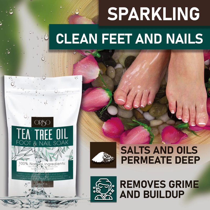 Tea Tree Oil Foot Soak - Pedicure Supplies with Epsom Salts and Lavender - Athletes Foot Treatment for Cracked and Dry Feet - Stubborn Foot Odor - Softens Calluses - Better Toe Nail Health - 16 Oz