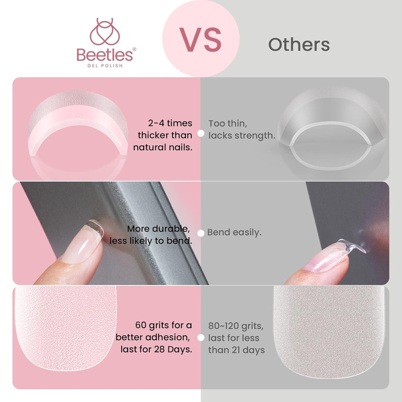 Beetles Short Square Nail Tips - 576PCS in 12 Sizes | Half Matte Clear Acrylic Press-On Nails