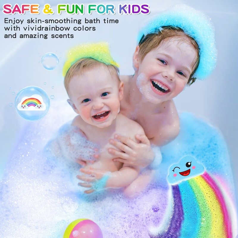 Rainbow Bath Bombs for Kids, Handmade 8 Pcs Kids Bath Bombs Gift Set for Girls Teens Toddler Rainbow Bubble Fizzy