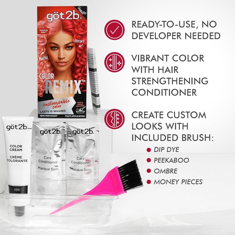 Got2b Color Remix - Customizable Semi-Permanent Hair Color in 092 Radical Red | Vibrant & Long-Lasting