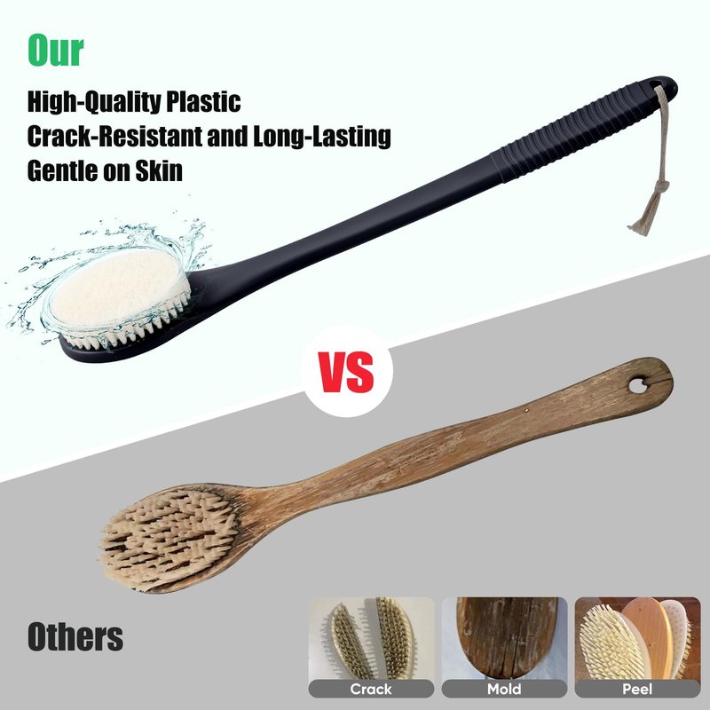 ROLIZOE 17-Inch Back Scrubber for Shower, Anti-Slip Exfoliating Body Brush for Bath, Gentle Back Brush for Shower for Men, and Women, Cleaning Skin for Smooth, Glowing Skin (Black)