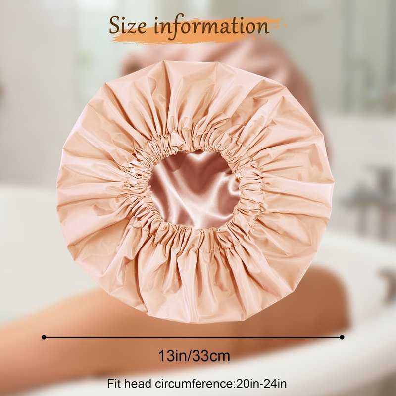 Doitory Shower Cap for Women, Reusable Waterproof Shower Cap Satin Lined with Soft Elastic Band, Large Washable Bath Caps