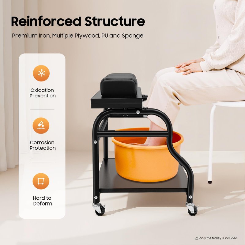 Pedicure Cart Foot Bath Trolley, 2-Tier Portable Salon Nail Esthetician Rolling Cart, Foldable Multi Use Sturdy Manicure Foot Massage Storage Cart for Home Beauty Salon Spa Nail Parlor (Black)