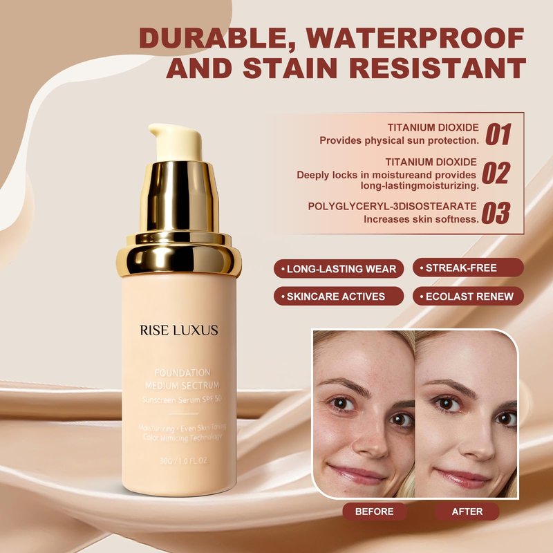 Rise Luxus Ultrablend 4 In 1 Foundation, 2025 New Upgrade Match Skin Color Changed Foundation Liquid With Spf 50,Glowing Hydrating, Waterproof for Makeup