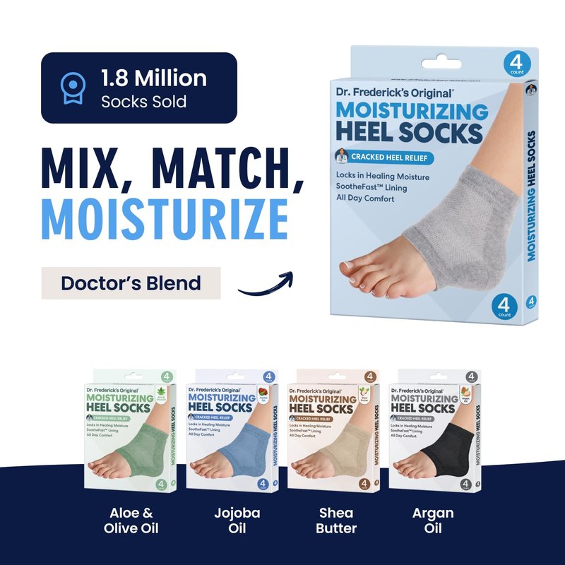 Dr. Frederick's Moisturizing Heel Socks - Olive Oil & Vitamin E Infused for Dry Cracked Heels | 2 Pairs