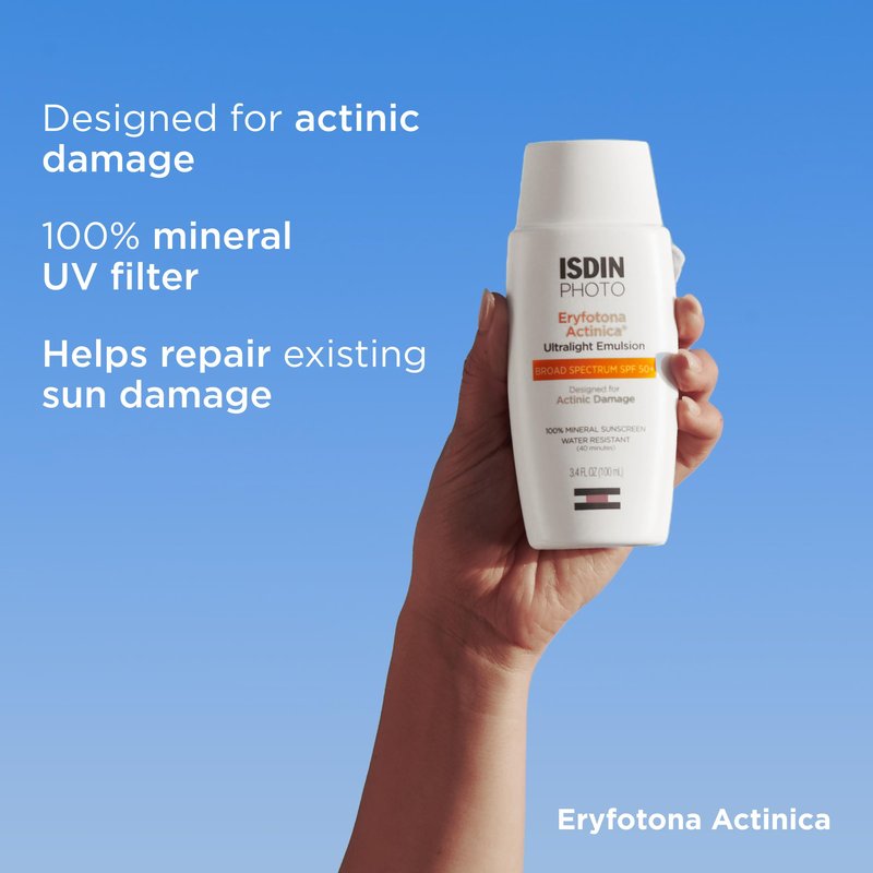 ISDIN Eryfotona Actinica SPF 50+ (3.4 Fl Oz) | Mineral Sunscreen for Face with Zinc Oxide | 100% Mineral UV Filters | No White Cast, Suitable for Sensitive Skin, Dermatologist Recommended
