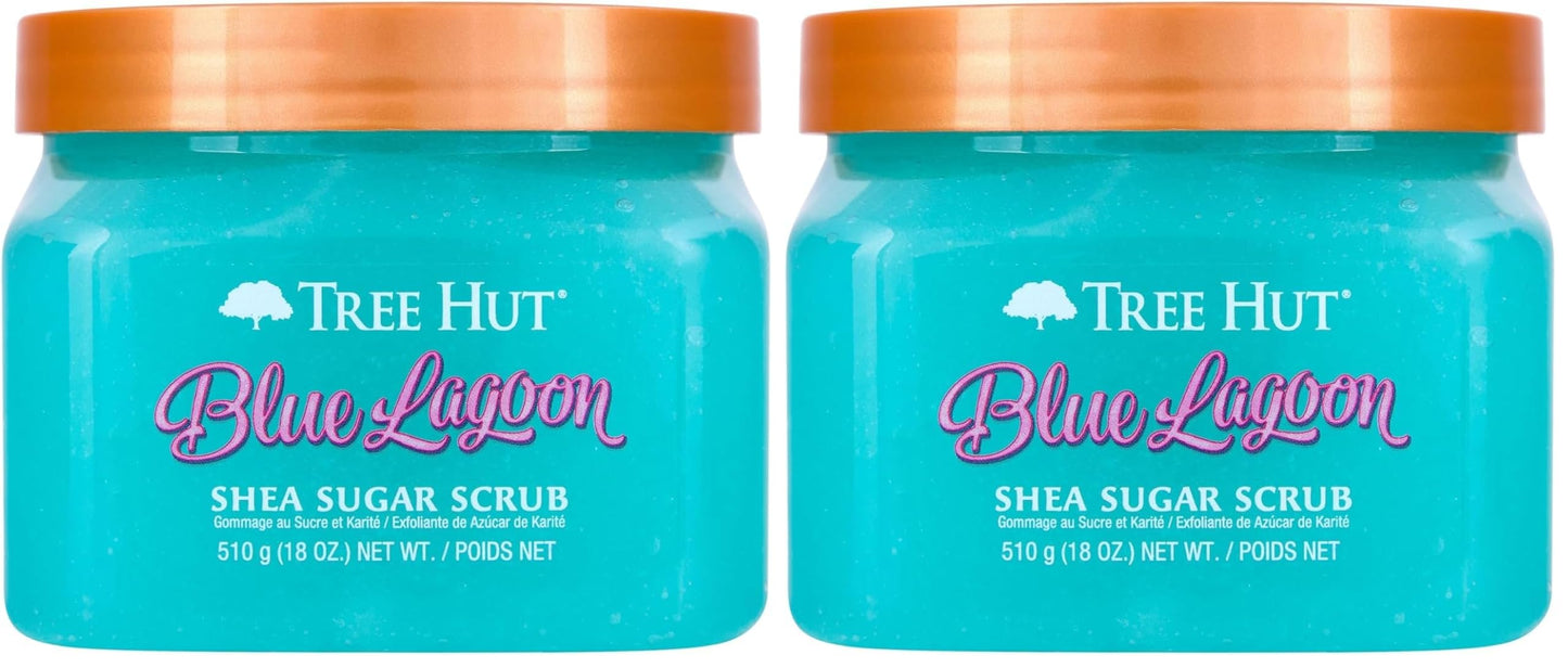 Tree Hut Blue Lagoon Shea Sugar Scrub,Exfoliating,Hydrating & Moisturizing Body Scrub with Shea Butter & Nourishing Essential Oils,Smooth-& Soften Skin,18 oz,(Pack of 2)