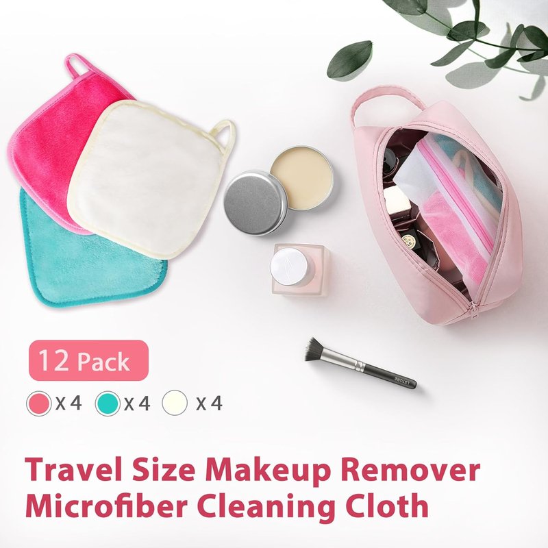 Makeup Remover Cloths - Reusable Microfiber Face Towels for Easy Makeup Removal | 6" x 6", 12 Pack