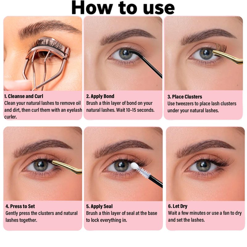Lash Cluster Glue, 72H Long-Lasting Waterproof & Non-Irritating Lash Bond and Seal, Eyelash Glue for DIY at Home, 5ml Bond + 5ml Seal (1 Pack)