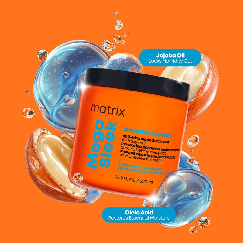 Matrix Mega Sleek Smoothie Supreme Mask - 96H Frizz Control, 12x Hydration, and Enhanced Shine, 16.9 Fl Oz
