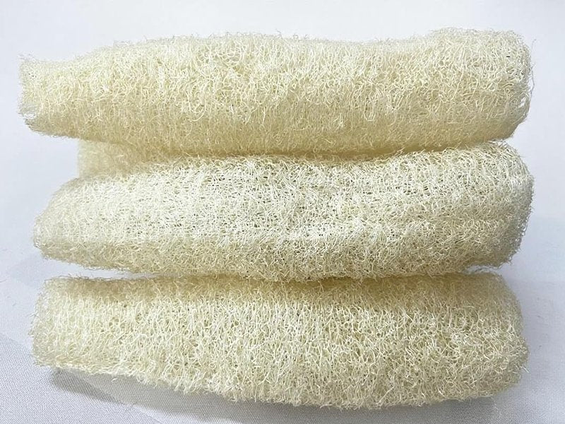Luffa Bath Shower Sponge - Natural Luffa Exfoliating Body -Natural Loofah 4 Inch - Designed for Women and Men, Body & Face - Includes Unique Wooden Bead Ceramic Handle (White)