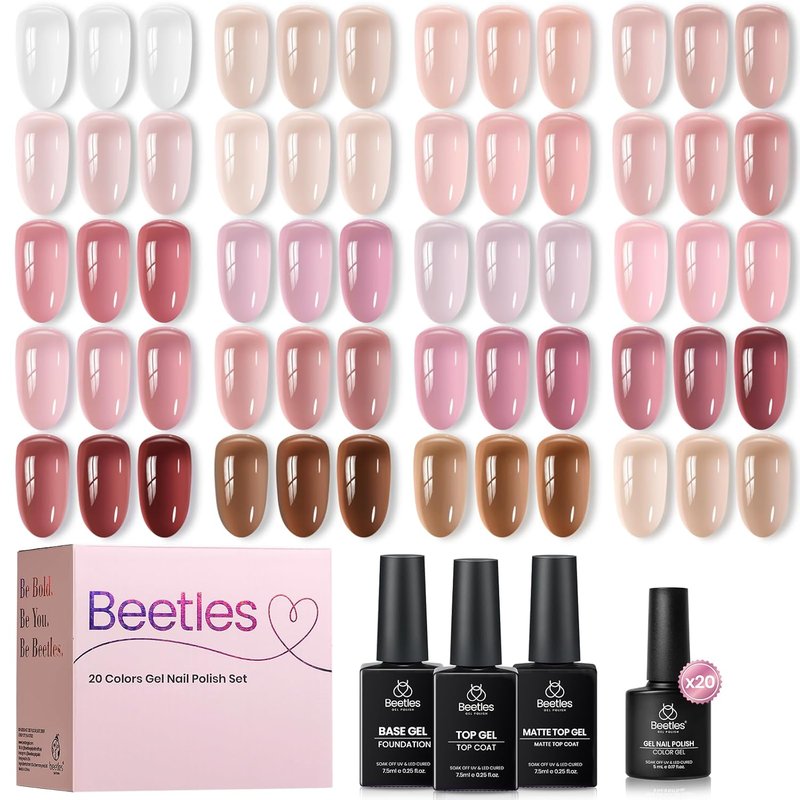 Beetles Soft Tint Nude Gel Nail Polish Set - 20 Colors, Sheer & Glossy Finish | 23PCS for French Nail Art