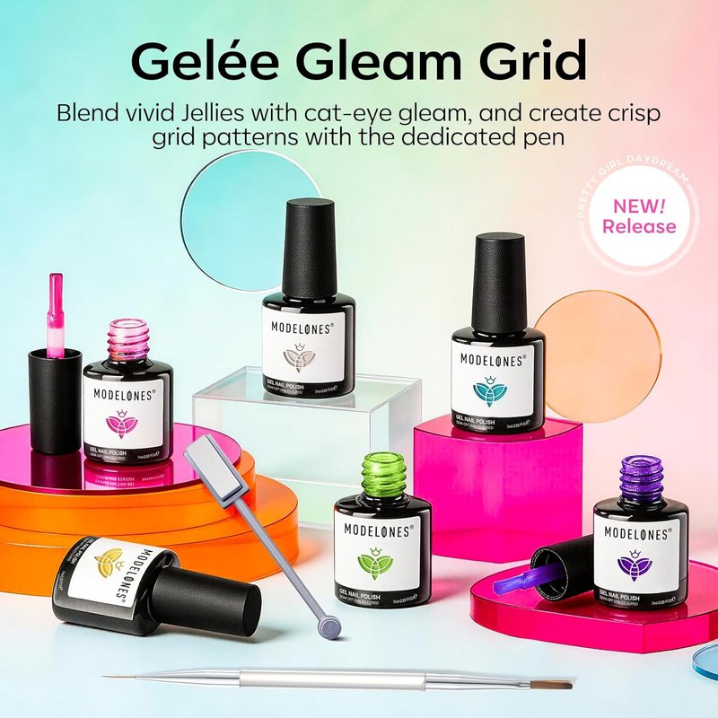Modelones Gel Nail Polish Set - 6 Summer Nude Cat Eye Colors | Translucent Bright Neon Shades with Magnet & Liner Brush