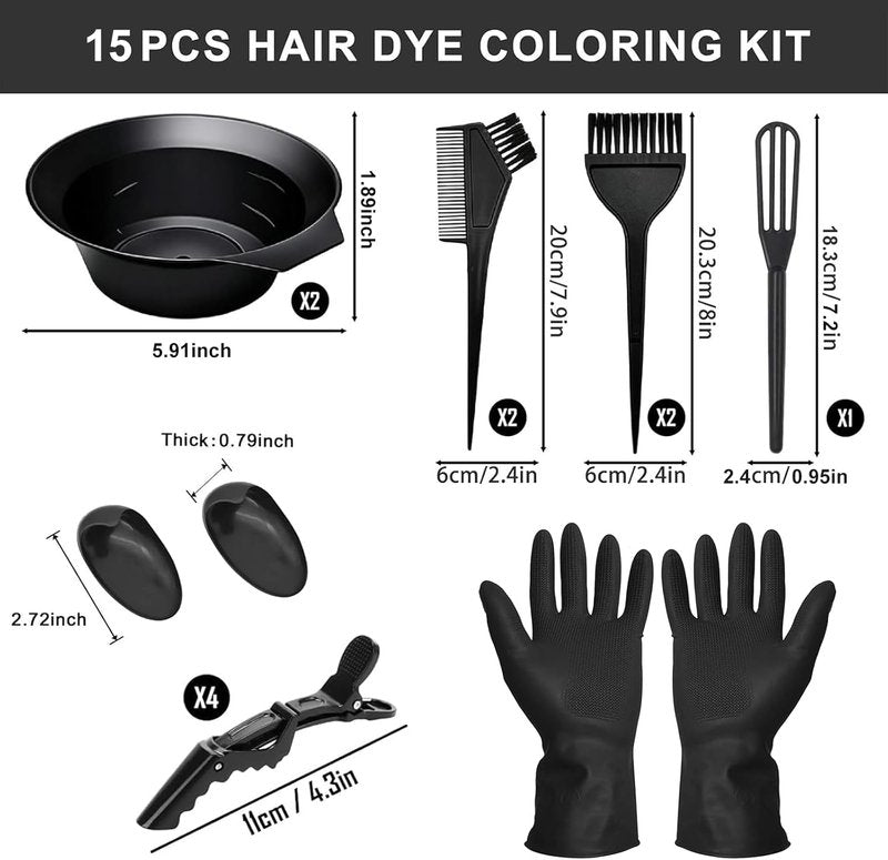 CREATESTAR Hair Dye Brush and Bowl Set - 15 PCS Professional Salon Coloring Kit | At-Home Dye Accessories