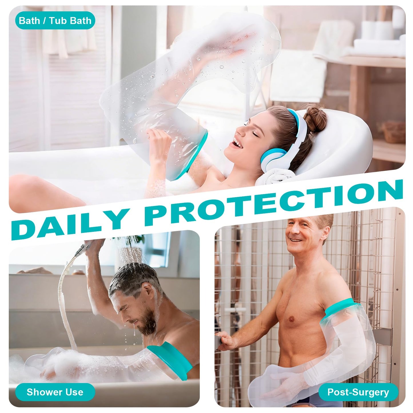 Waterproof Cast Covers for Shower Arm, Reusable Soft Adult Long Arms Protector Bag after Surgery, Comfortable Durable Showering Sleeve for Wound Hands/Wrist/Elbow/Finger, Recovery Supplies Gifts
