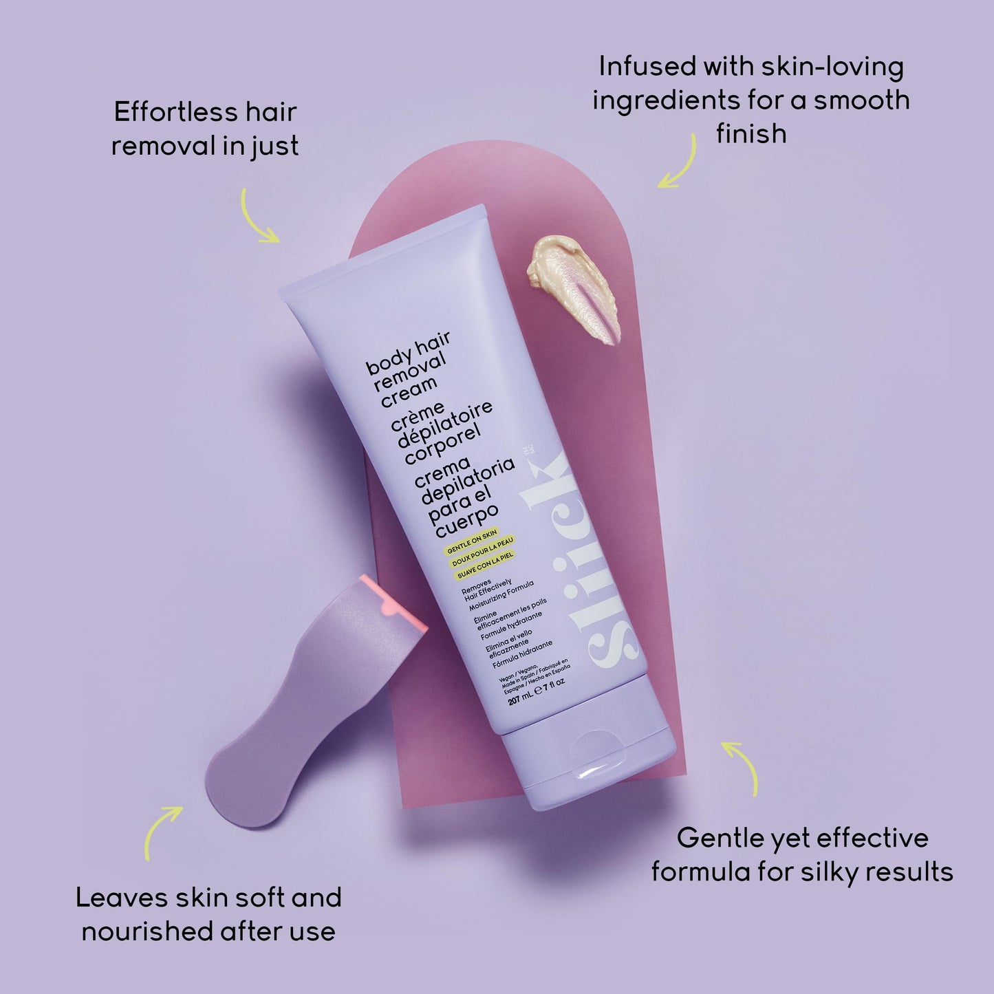 Sliick Body Hair Removal Cream for Women – Gentle Depilatory Cream for Sensitive Skin, Painless Hair Removal for Legs, Arms & Bikini Area, 7 fl oz
