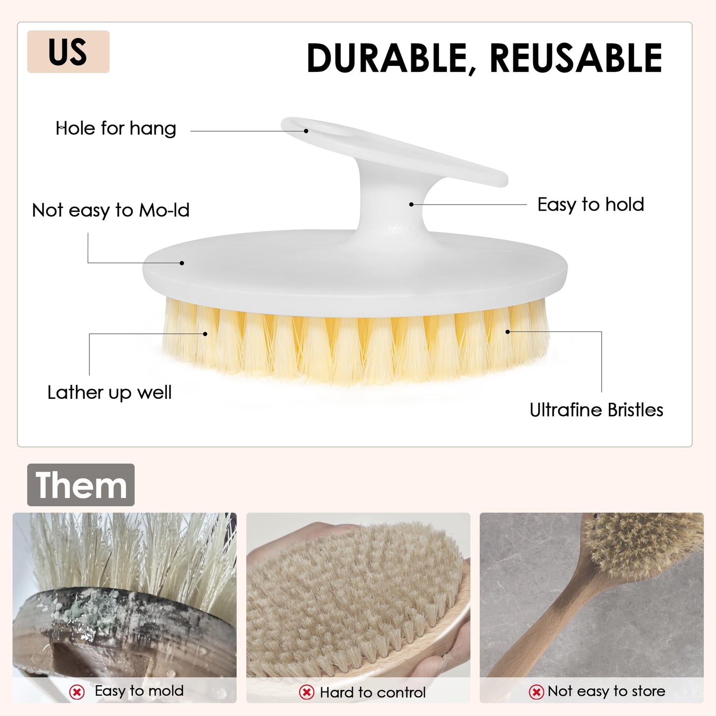 INNERNEED PP Shower Brush Body Exfoliating Scrubber, for Deep Clean Body Wash, Cellulite Treatment, Lymphatic Drainage and Blood Circulation Improvement (Pack of 2)