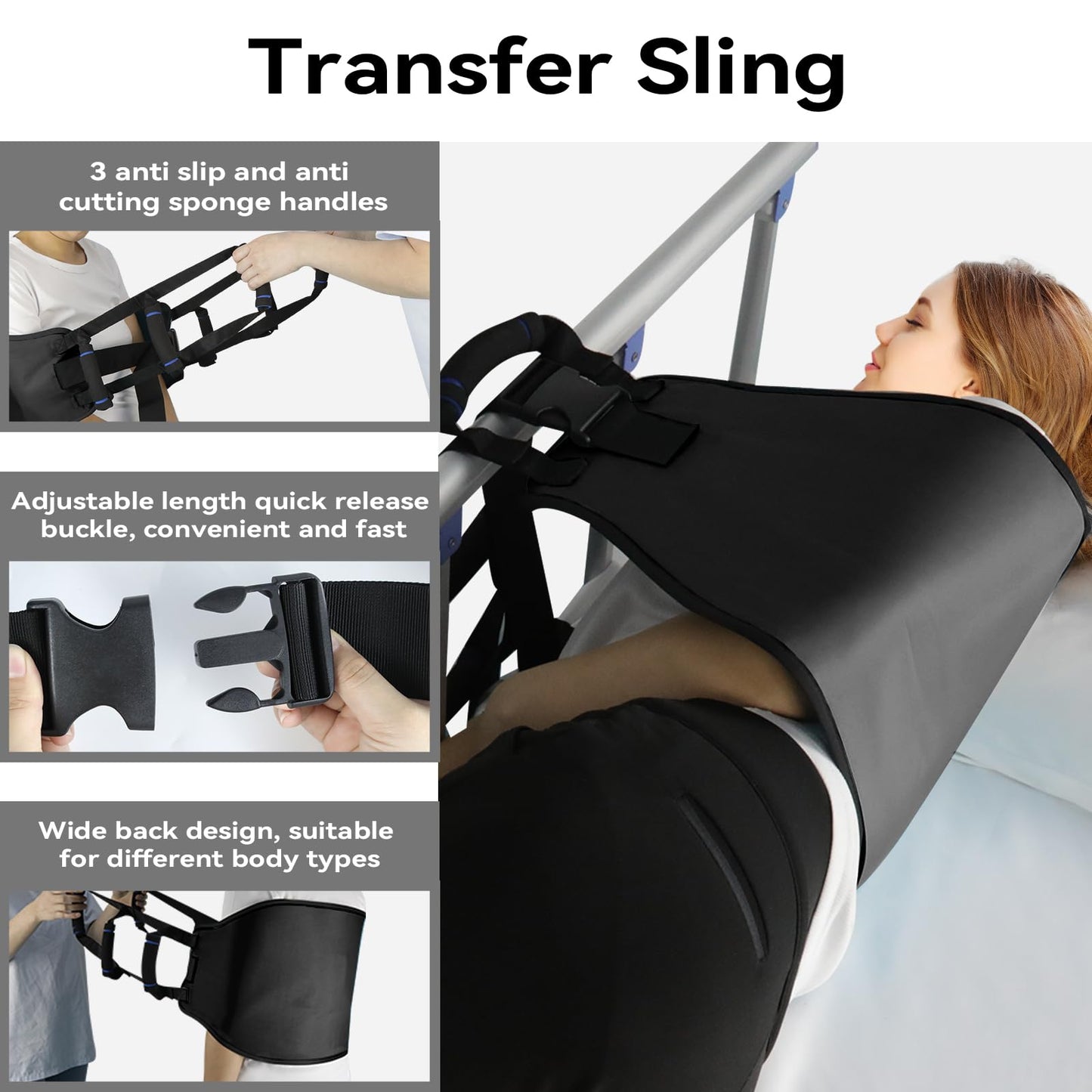 Transfer Belt for Elderly, Transfer Sling Gait Belts for Seniors Heavy Duty Patient Lift with Straps, Mobility Standing and Lifting Aid for Disabled, Elderly Safely Move from Wheelchair and Bed