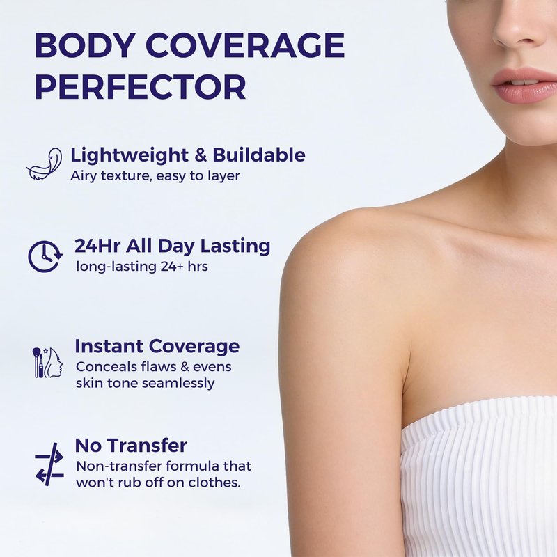 Body Coverage Perfector, Tattoo Cover Up Uneven Skin Blemishes Scars Veins Bring Natural Glow with 24Hr Long Lasting, Full Coverage Sweatproof No Transfer Concealer for Leg Face Body 2.5 oz, 01 Light