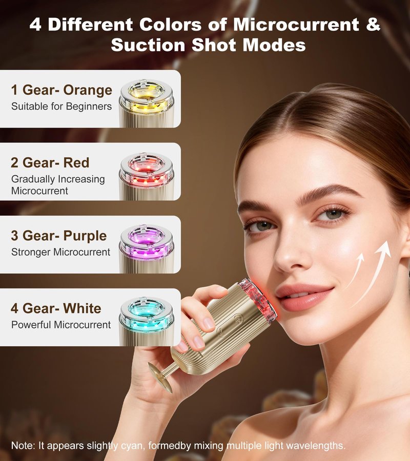 New Facial Massager Tool, Microcurrent Facial Device with Suction Shot, 4 Color Red Light Therapy, Face Massager Tool for Skin Care, Double Chin, Wrinkle Reduction and Firming, Portable Face Device