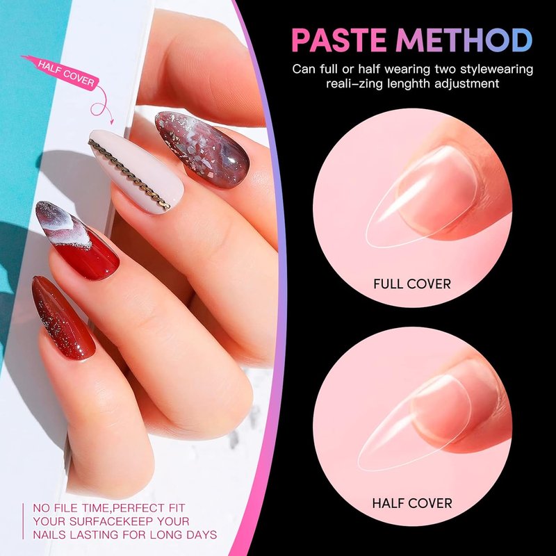 Krofaue Almond Nail Tips - 240 Pcs Clear Full Cover Soft Gel Fake Nails | 12 Sizes for Easy DIY Manicures