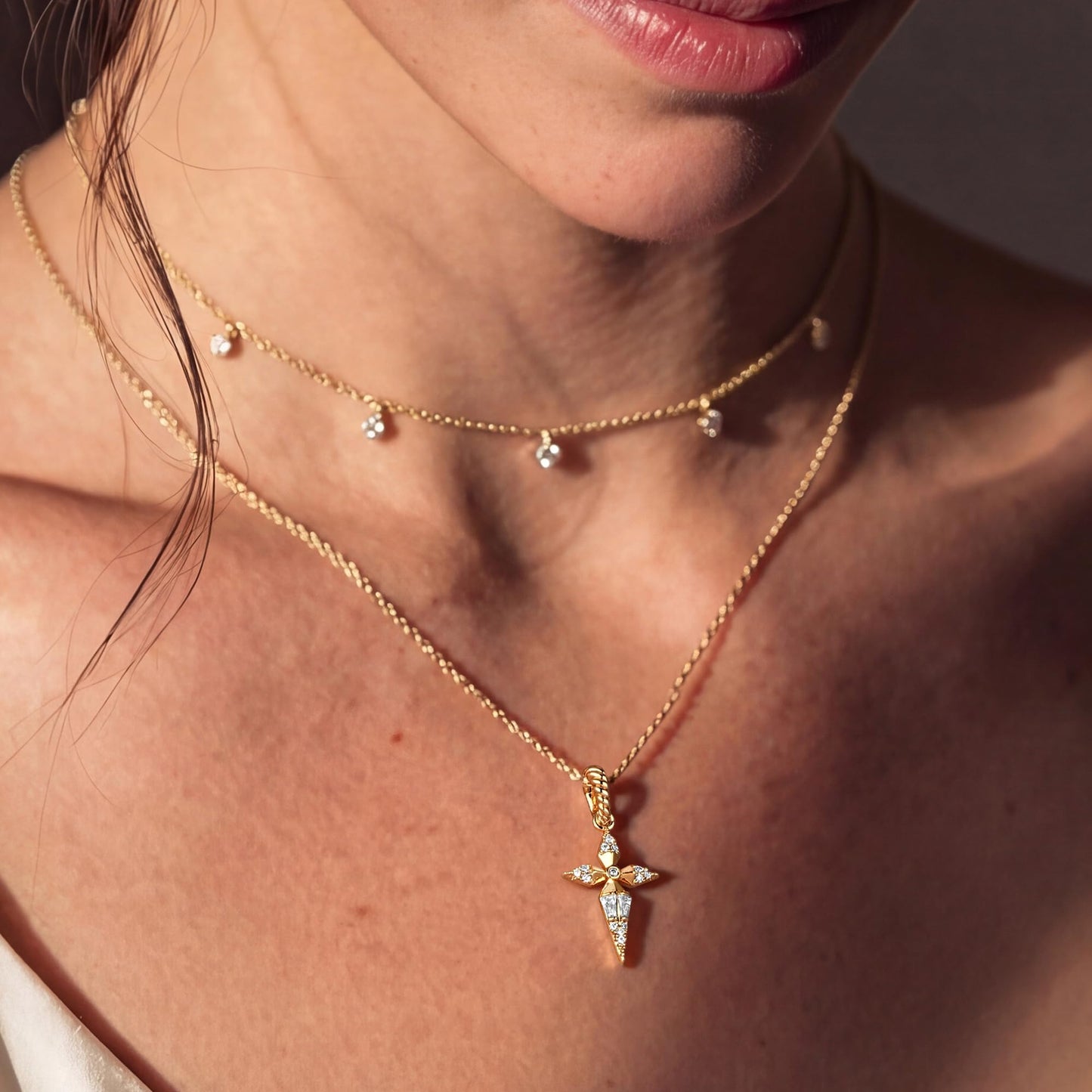 WEARON Cross Necklace for Women, Dainty 14K Gold Plated CZ Cross Pendant, 18inch Adjustable Chain, Non Tarnish Christian Faith Jewelry Gift for Wife Mother Friends