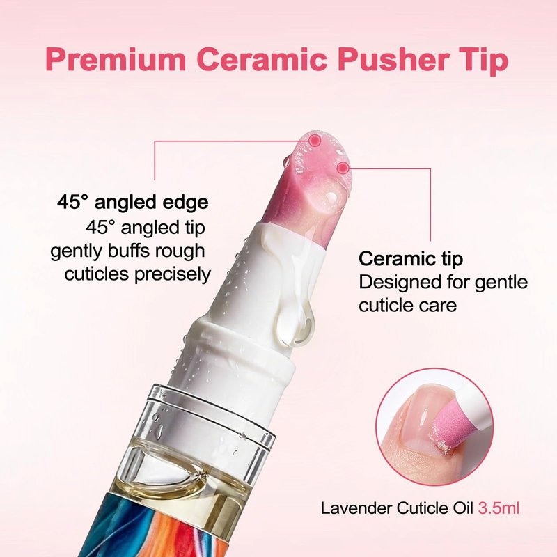 Ceramic Cuticle Pen- Polishes and Moisturizes Dry Cuticles, Instantly Removing Dead Skin and Leaving Nails Cleaner and Shinier Pink