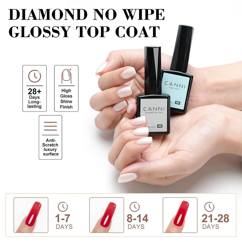 CANNI Gel Base & Top Coat Polish Set - 9ml Long-Lasting Shine Finish | DIY Nail Salon Gifts for Women