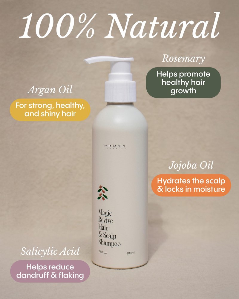 FRØYA Organics Magic Revive Hair & Scalp Shampoo | With Rosemary Oil to Promote Growth and Nourishing Jojoba & Argan Oil for Healthy Scalp | Gentle Plant-Based Cleansing Formula (200 ml)
