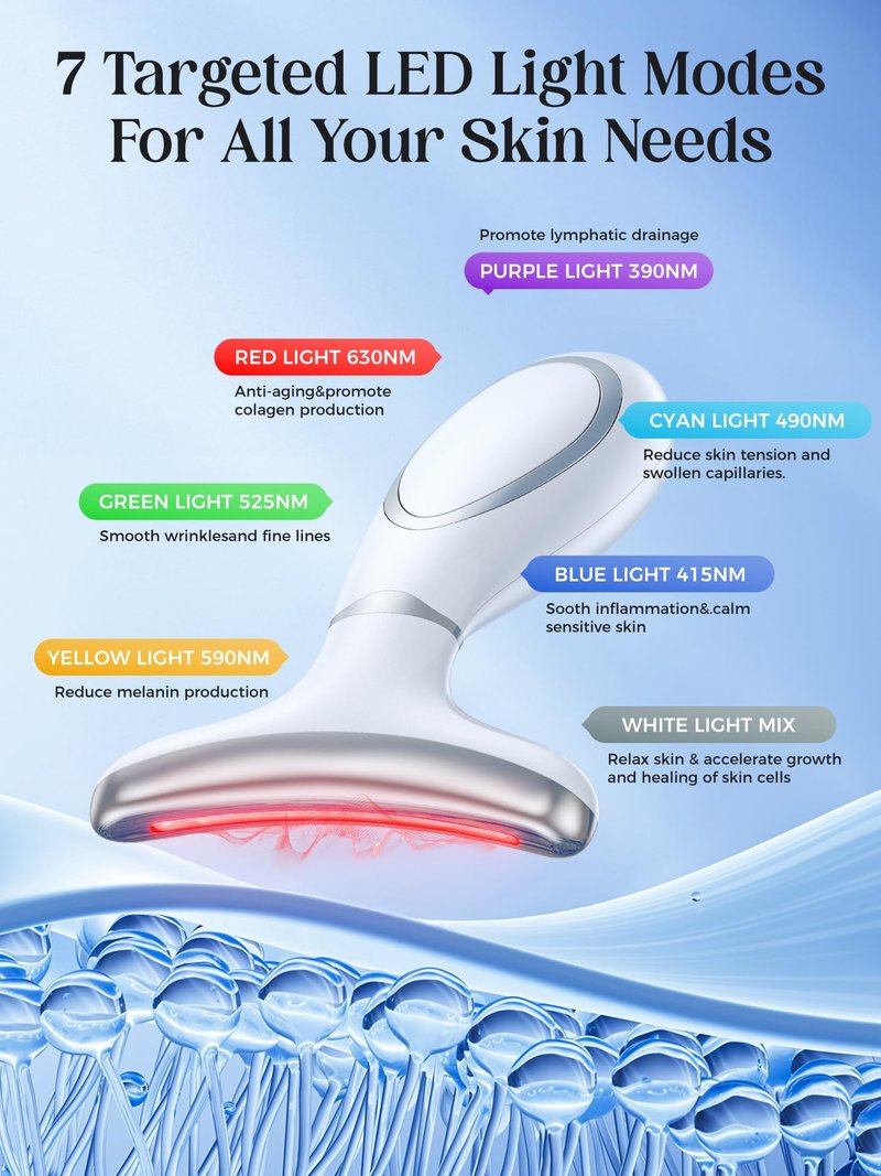 Red Light Therapy for Face & Neck, Face Massager Tool for Anti-Aging, Skin Facial Sculptor, 7-Color LED Phototherapy Device with Lifting, Heat & Vibration, Firming, Rechargeable Beauty Tool