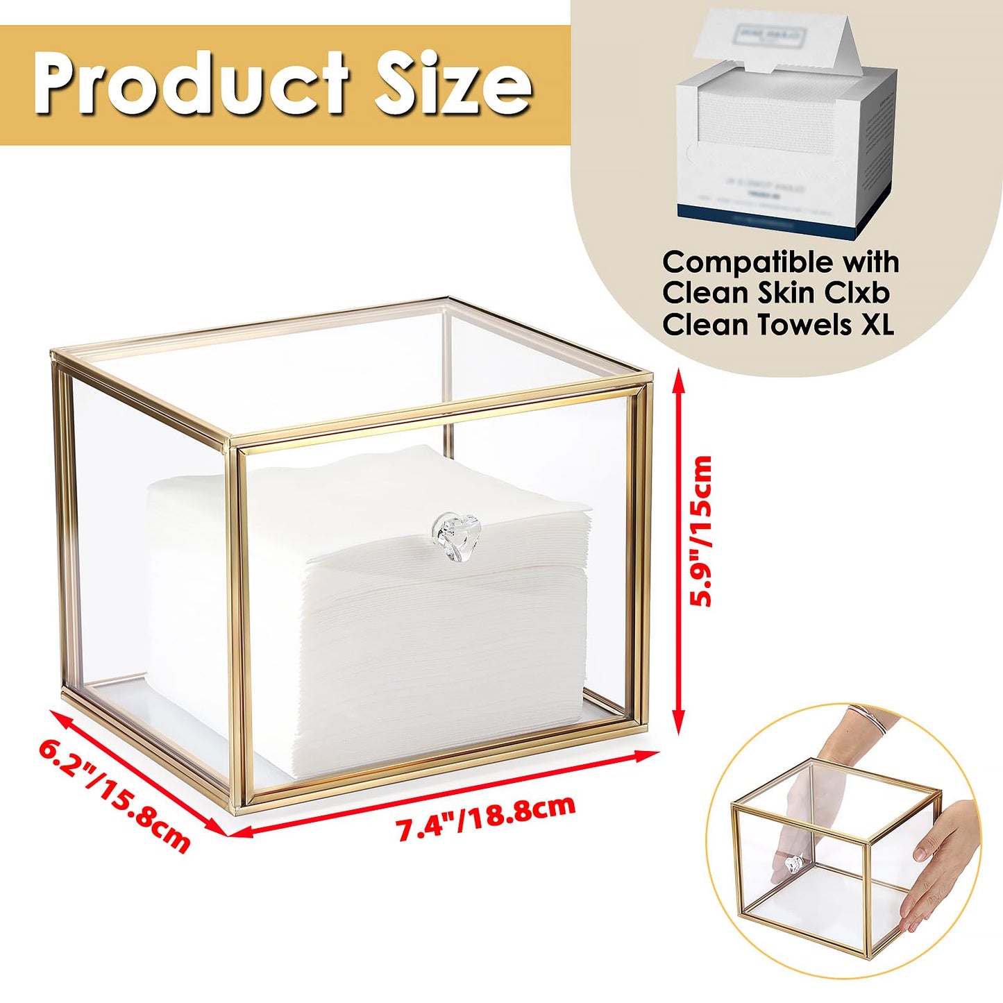 Sumnacon Disposable Face Towel Holder Glass Face Towels Storage Box with Drawer Compatible with Clean Skin Cluub Clean XL Cosmetic Box Facial Towels Organizer for Bathroom, Vanity, Countertop