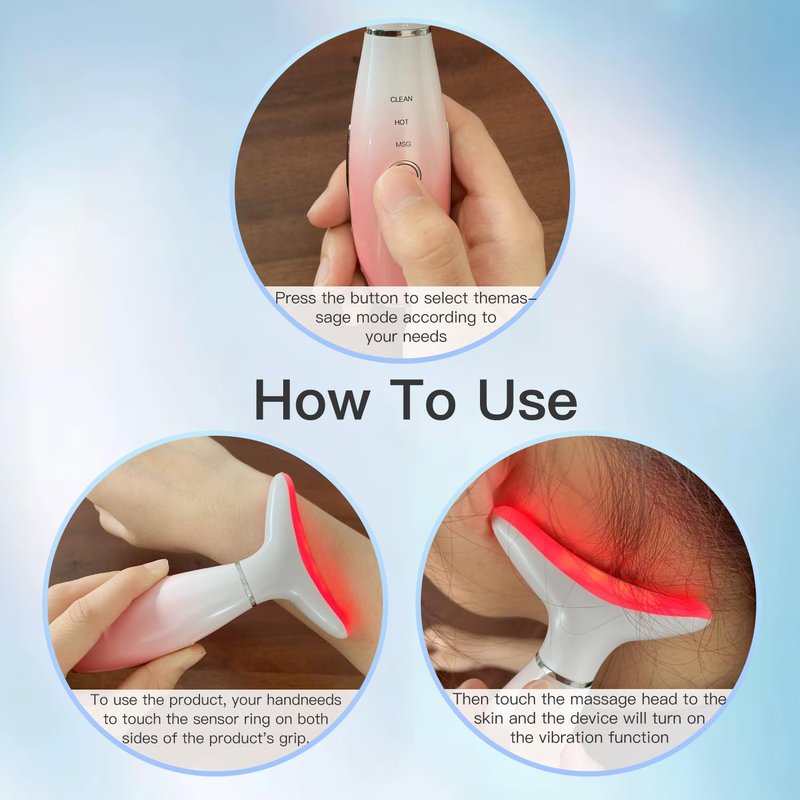 Neck Face Massager - 3-in-1 Facial Massage Tool with Thermal Vibration | Skin Care Essential (Pink)