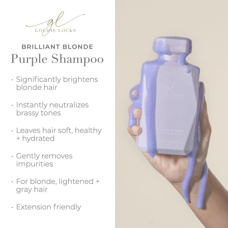 Goldie Locks Purple Shampoo for Blonde Hair - Brightens, Tones & Neutralizes Brass - Sulfate-Free | 8.45 fl oz