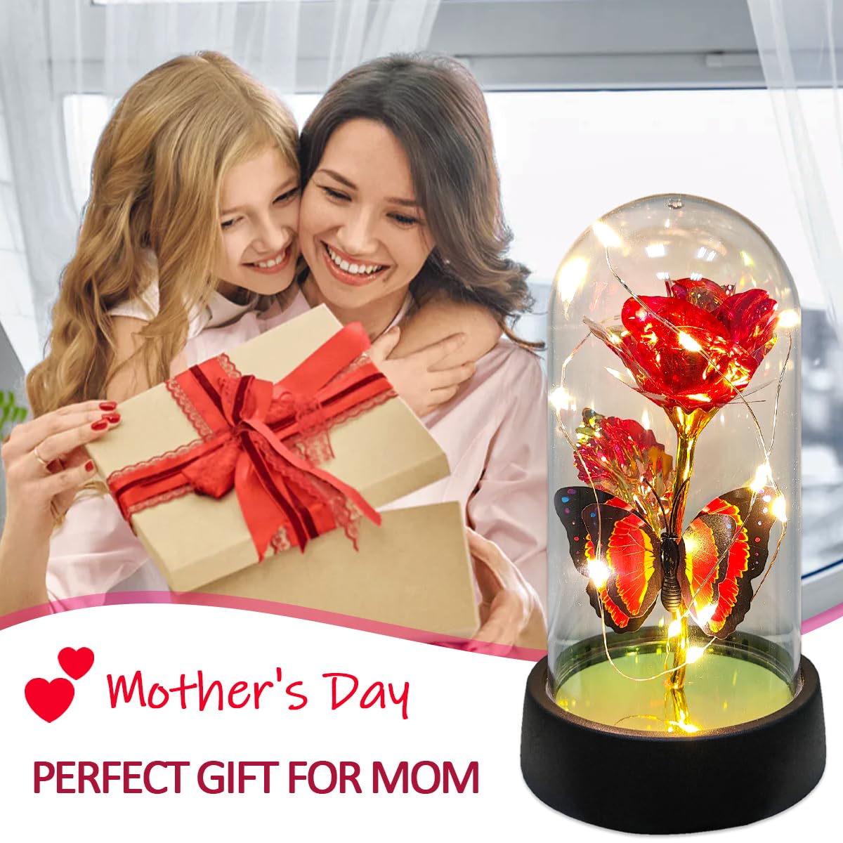 Glass Rose in Glass Dome, Light Up Flower, Eternal Roses - Valentines Day Gifts for Her, Mothers Day Roses Gift for Mom, Womens Gifts for Christmas - Galaxy Rose, Birthday Gift
