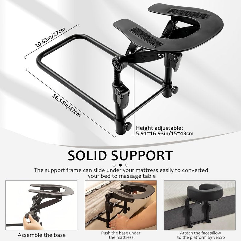 OIHYA Massage Headrest for Bed, Portable Massage Face Cradle for Bed, Massage Table Kit with Adjustable Height 5.5'' to 17'' for Home, Salon