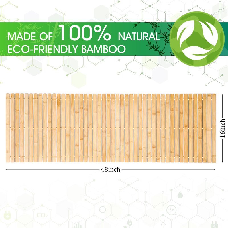 Bamboo Bath Mat Large Long Wood Bath Mat,16x48 Inch Non Slip Bamboo Shower Floor Mat Wooden Bathroom Mat for Bathtub,Spa,Door,Sauna or Outdoor (Natural Slat)