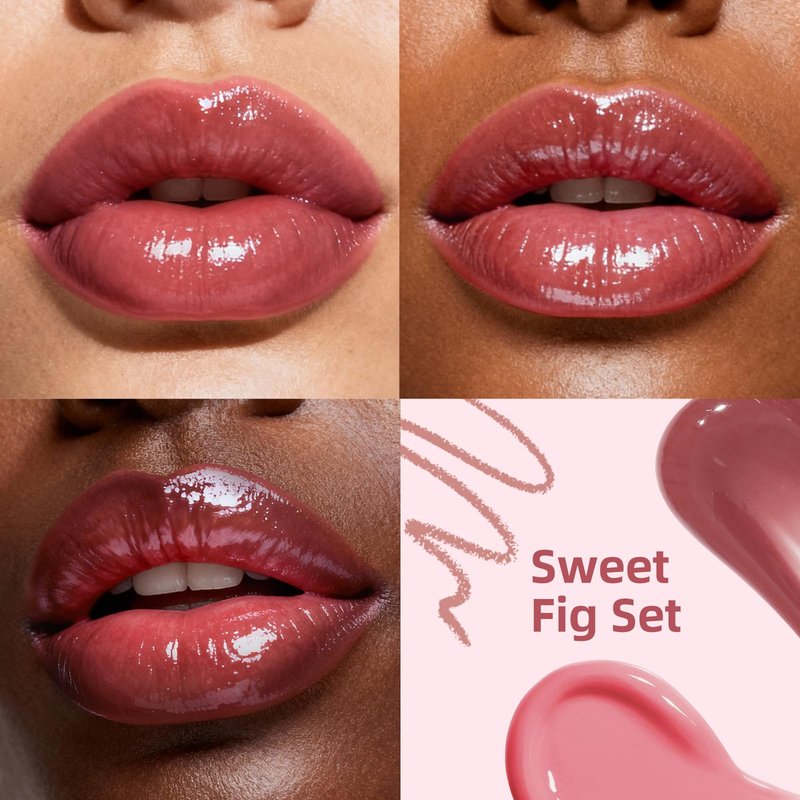 3 Pack Lip Combo Set - Matte Lip Liner Pencil + Hydrating Tinted Lip Balm + Plumping Lip Gloss, Non-Sticky, Long-Lasting, 3-in-1 Lip Makeup Kit for Plump, Hydrated & Glossy Lips (Sweet Fig Set)