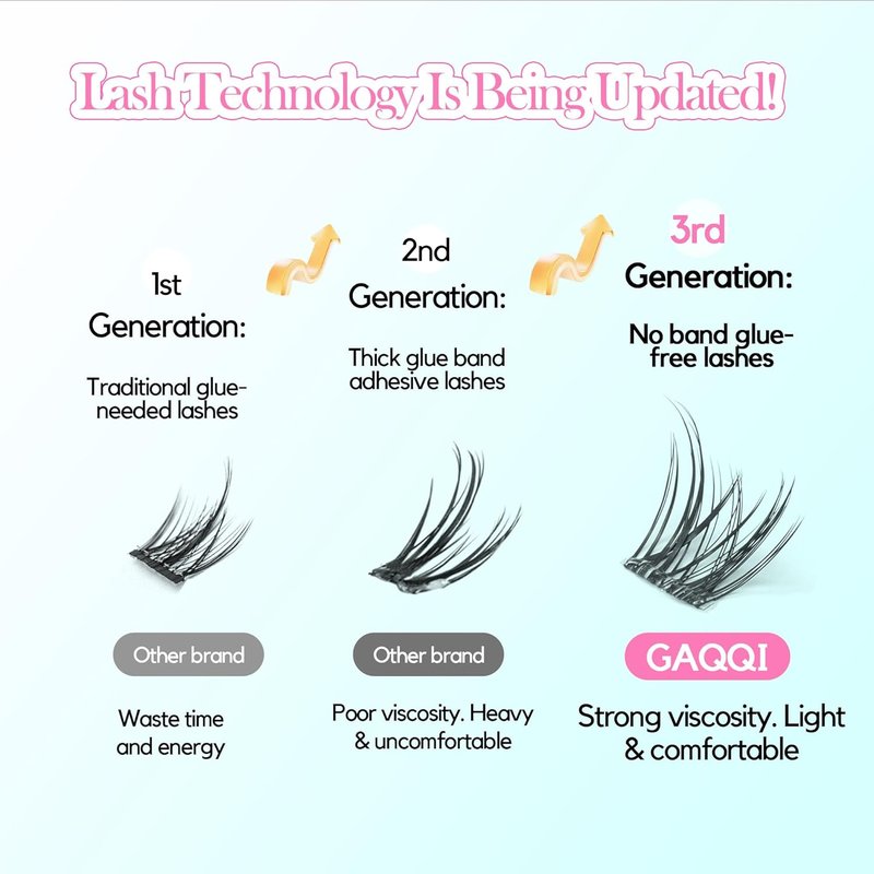 GAQQI Self-Adhesive Eyelash Clusters - No Glue Wispy & Wet Lashes, 10-16mm, Comfortable Hold