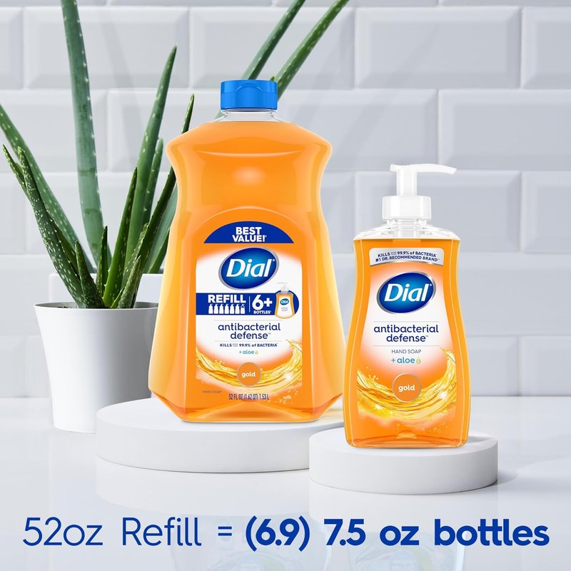 Dial Antibacterial Defense Liquid Hand Soap - Aloe Gold Scent, 52 Fl Oz Refill (3 Count) | Dermatologist-Tested Gentle Formula