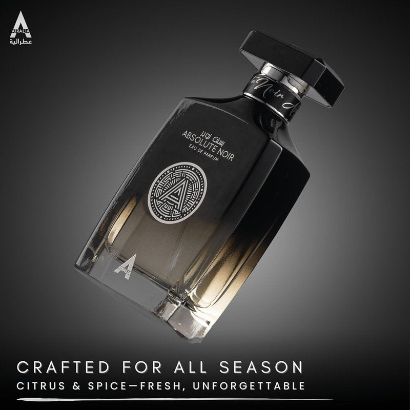 Atralia Absolute Noir Eau De Parfum for Men - Luxurious 100ml Fragrance with Bergamot & Pink Pepper Notes