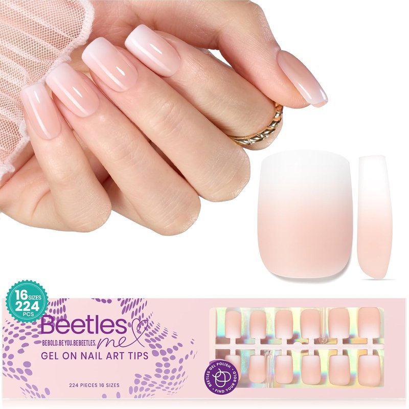 Beetles Ombre Short Square Press-On Nails - 224 Pcs Peach Ombre | 16 Sizes, Reusable & Easy DIY Nail Tips