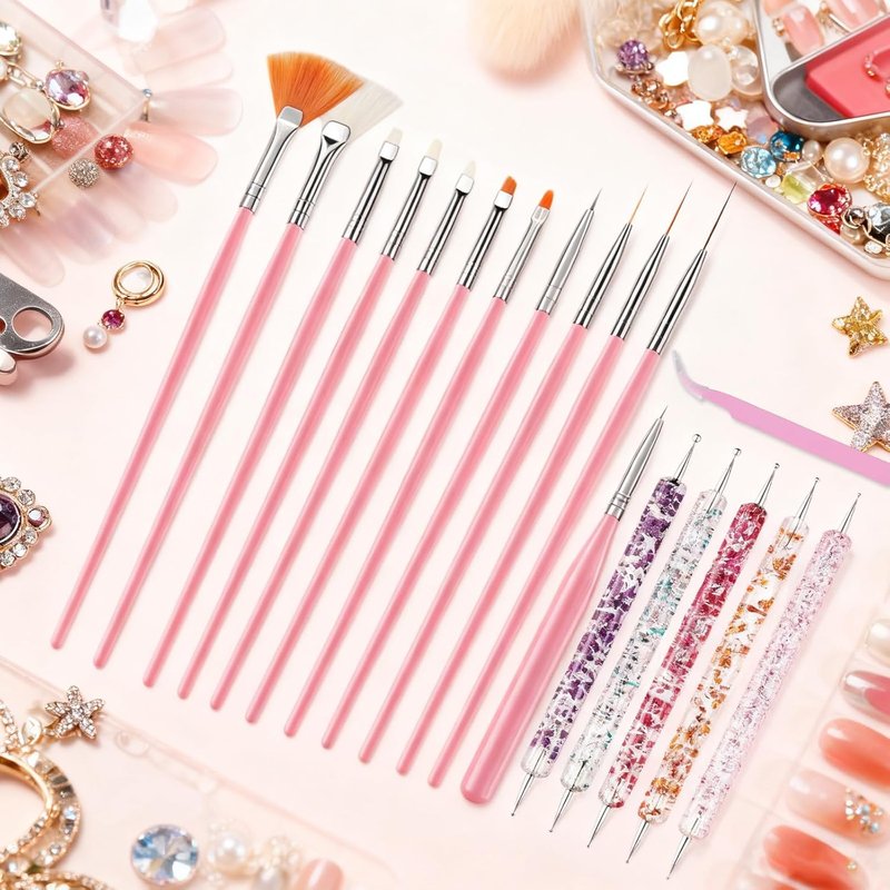 Nail Art Tools Set - 15 Professional Brushes & 5 Dotting Tools | Perfect Kit for Beginners & Nail Technicians