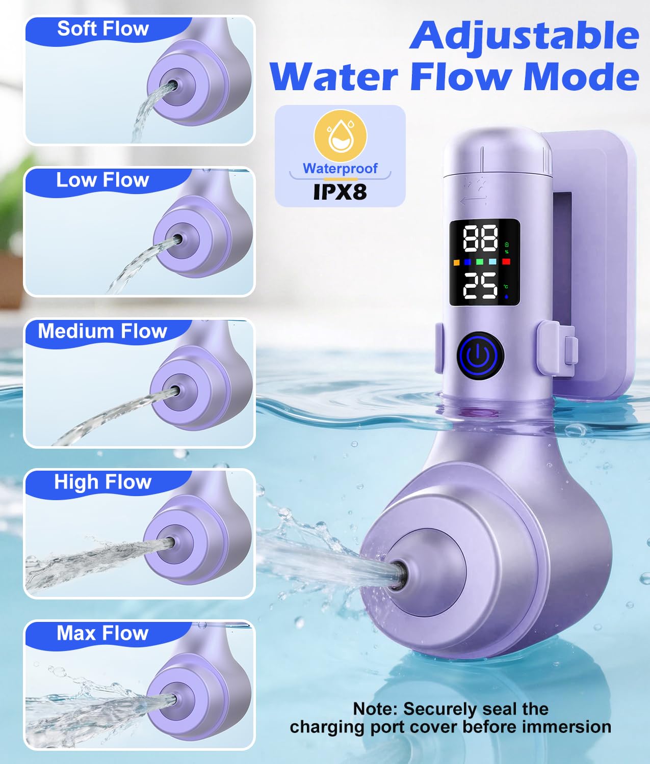 Bath Jet Spa for Tub, 10400mAh Rechargeable Bathtub Jet with Smart Temperature Sensor & LED Display, Portable Jet Spa with Bubble/Jet Mode & Adjustable Speed, IPX8 Waterproof for Daily Home Spa