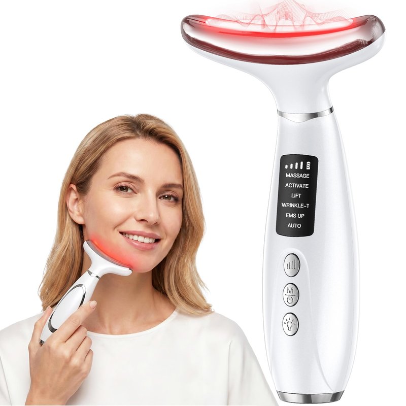 Red Light Therapy for Face & Neck, Face Massager Tool for Anti-Aging, Skin Facial Sculptor, 7-Color LED Phototherapy Device with Lifting, Heat & Vibration, Firming, Rechargeable Beauty Tool