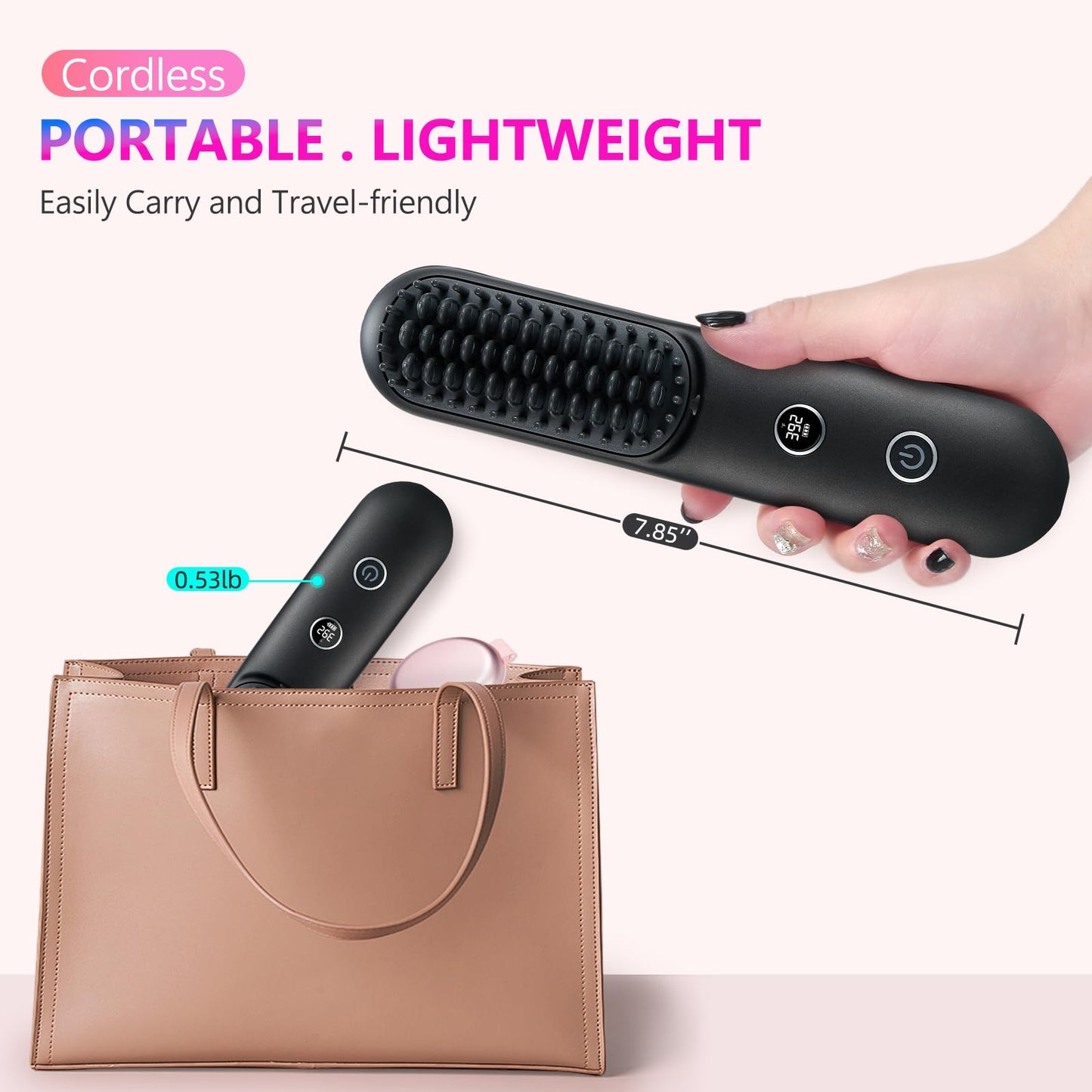STUDLLY LCD Screen Cordless Hair Straightener and Curler 2 in 1, Rechargeable Portable Mini Travel Negative Ionic Hair Straightening Brush for Women, Fast Heating Hot Comb for Women, Black