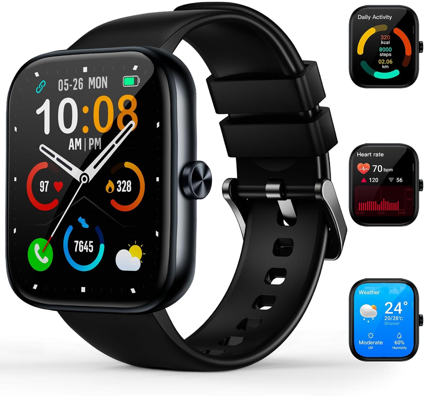 Smart Watch for Men & Women - 1.83” HD Touchscreen Fitness Tracker with Bluetooth Calls & 110+ Sport Modes | IP68 Waterproof, Grey & Black