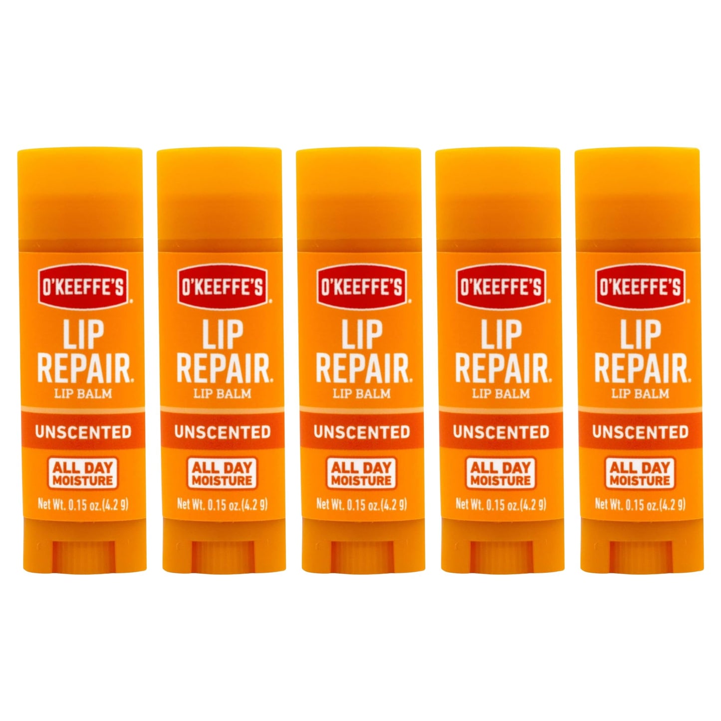 O'Keeffe's Unscented Lip Repair Lip Balm for Dry, Cracked Lips, Stick, (Pack of 5)